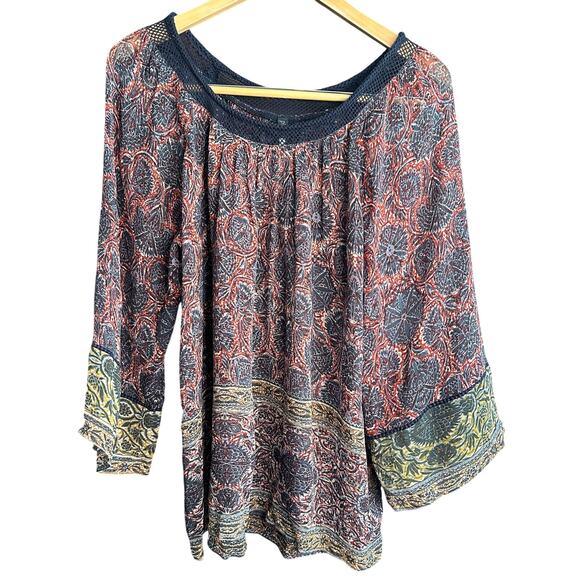 PLENTY by Tracy Reese | Boho Flowy Knit Collar Wide Sleeve Blouse | Small - Picture 1 of 6